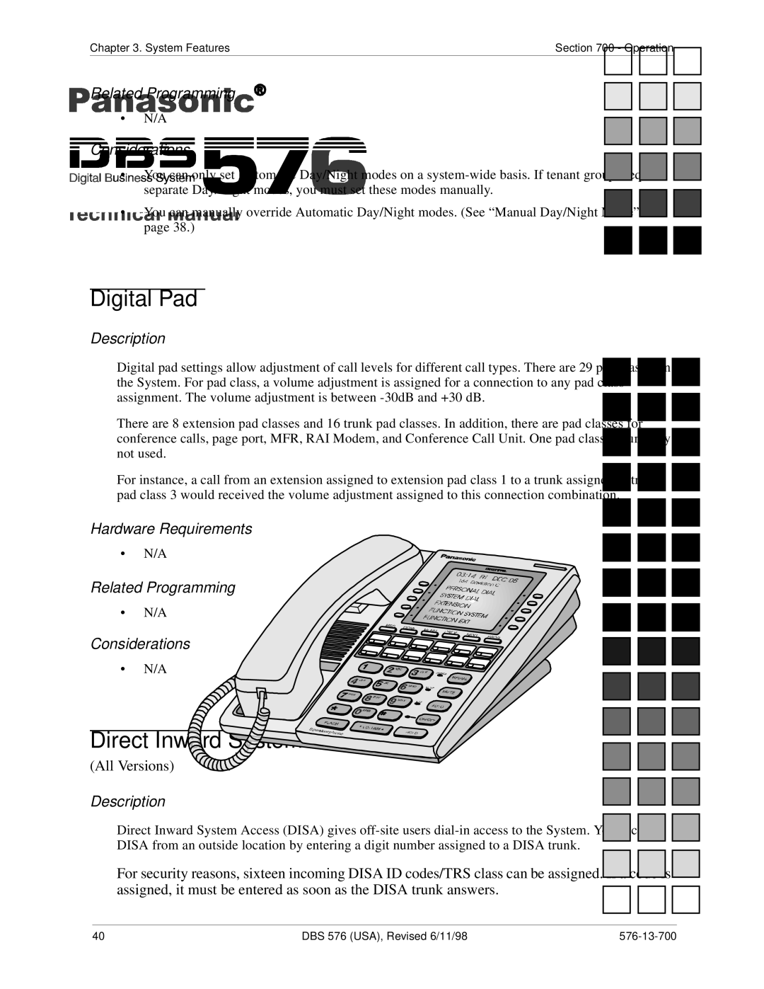 Panasonic 524X07801B manual Digital Pad, Direct Inward System Access 