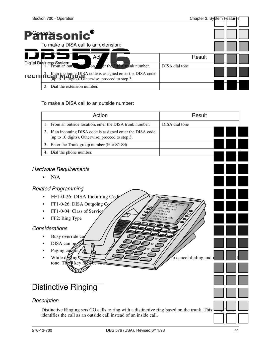 Panasonic 524X07801B Distinctive Ringing, To make a Disa call to an extension, To make a Disa call to an outside number 