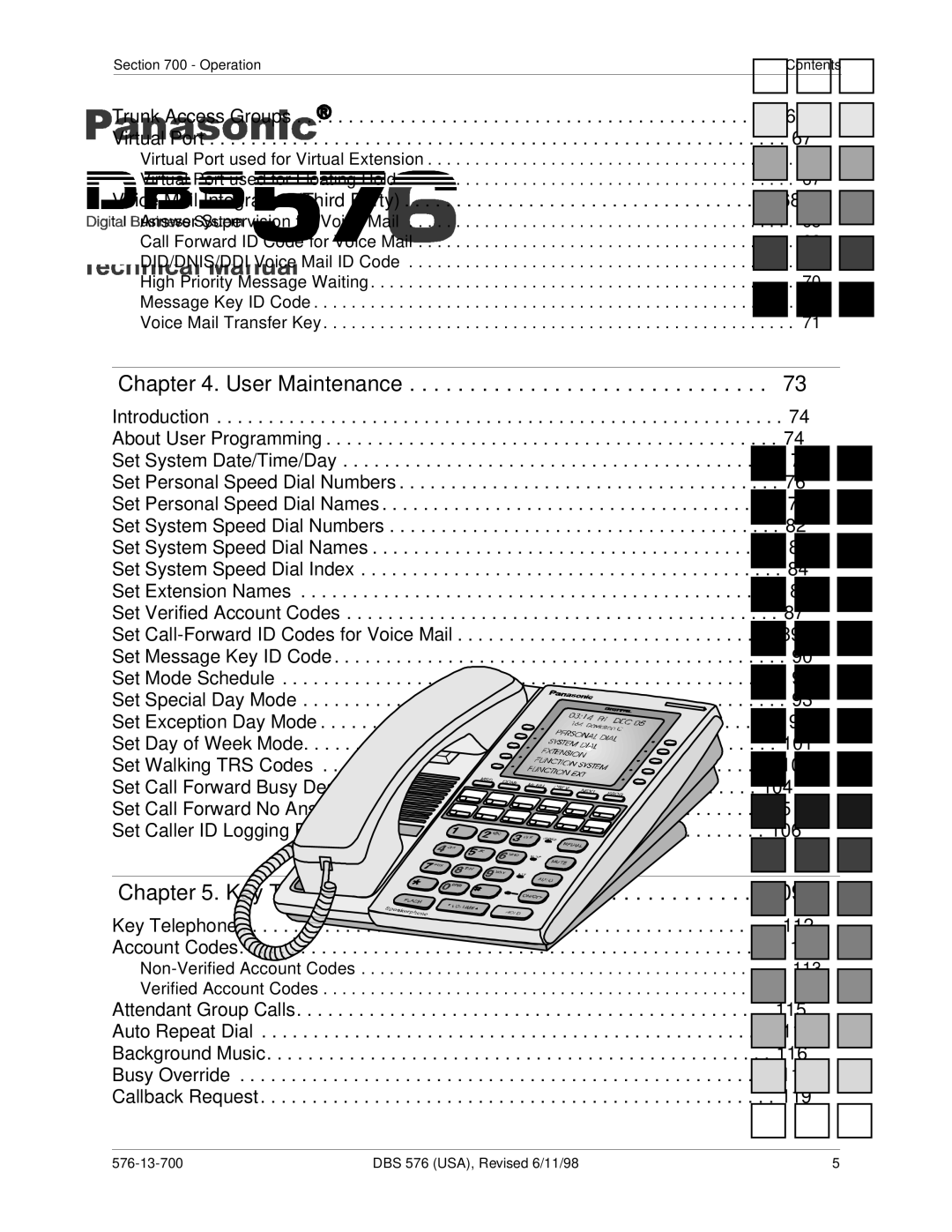 Panasonic 524X07801B manual User Maintenance, Key Telephone Features 