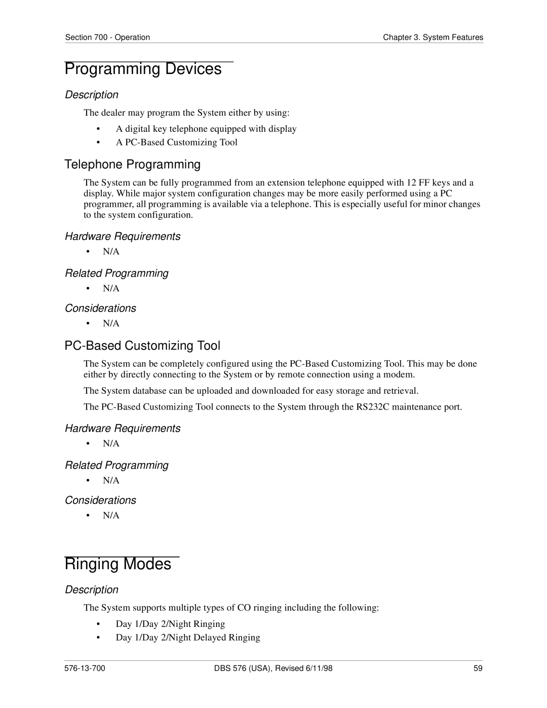 Panasonic 524X07801B manual Programming Devices, Ringing Modes, Telephone Programming, PC-Based Customizing Tool 