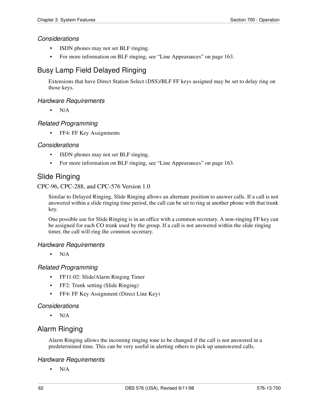 Panasonic 524X07801B manual Busy Lamp Field Delayed Ringing, Slide Ringing, Alarm Ringing 