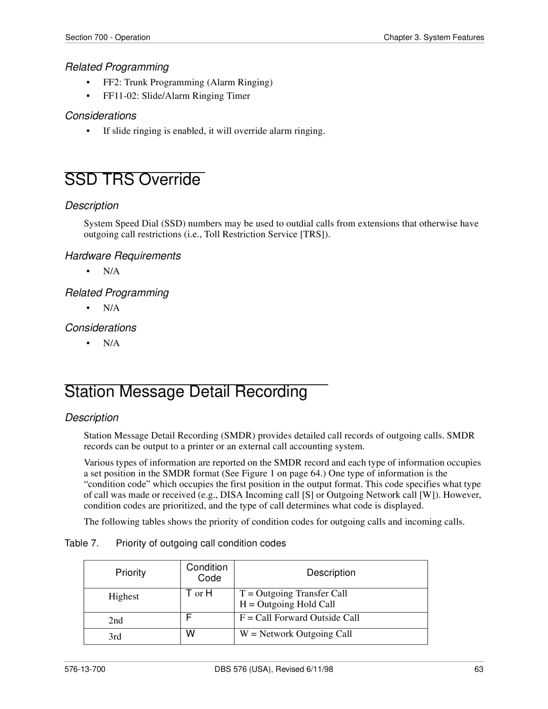 Panasonic 524X07801B manual SSD TRS Override, Station Message Detail Recording 