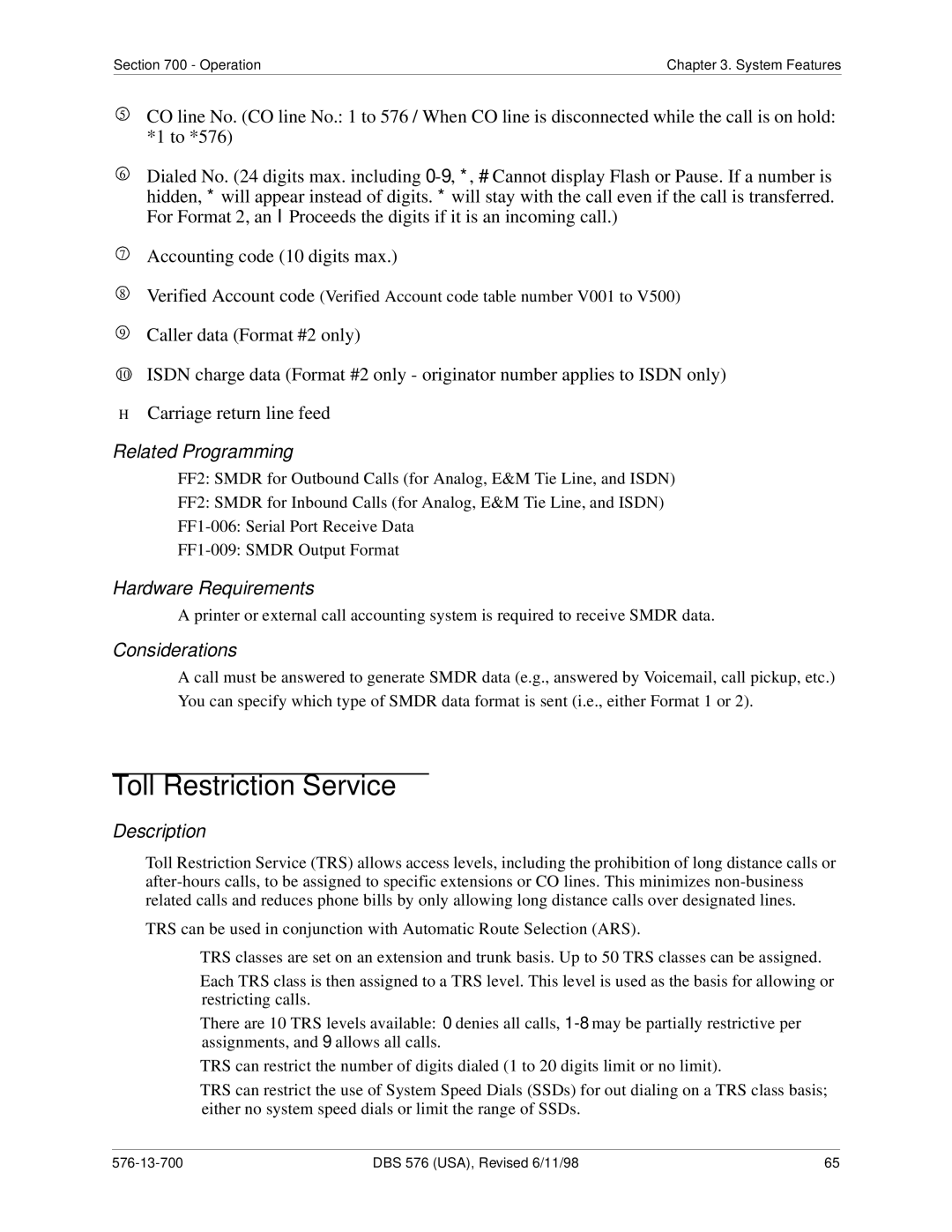 Panasonic 524X07801B manual Toll Restriction Service 