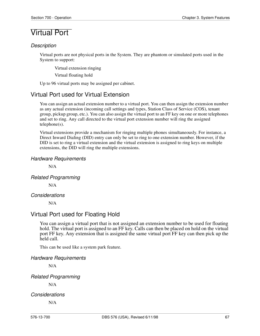 Panasonic 524X07801B manual Virtual Port used for Virtual Extension, Virtual Port used for Floating Hold 