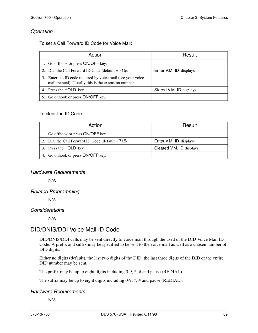 Panasonic 524X07801B DID/DNIS/DDI Voice Mail ID Code, To set a Call Forward ID Code for Voice Mail, To clear the ID Code 