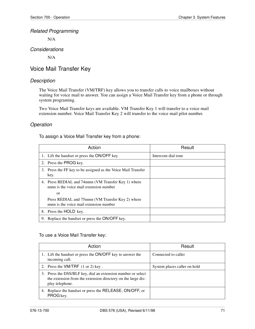 Panasonic 524X07801B manual Voice Mail Transfer Key, To assign a Voice Mail Transfer key from a phone 