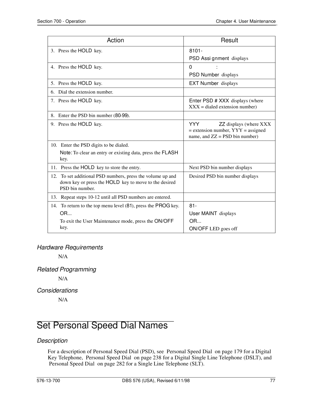 Panasonic 524X07801B Set Personal Speed Dial Names, PSD Assignment displays, PSD Number displays, EXT Number displays 