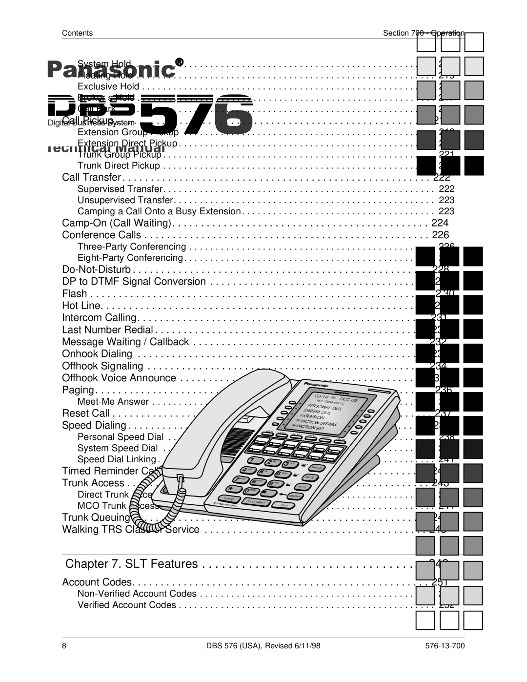 Panasonic 524X07801B manual SLT Features, Account Codes 