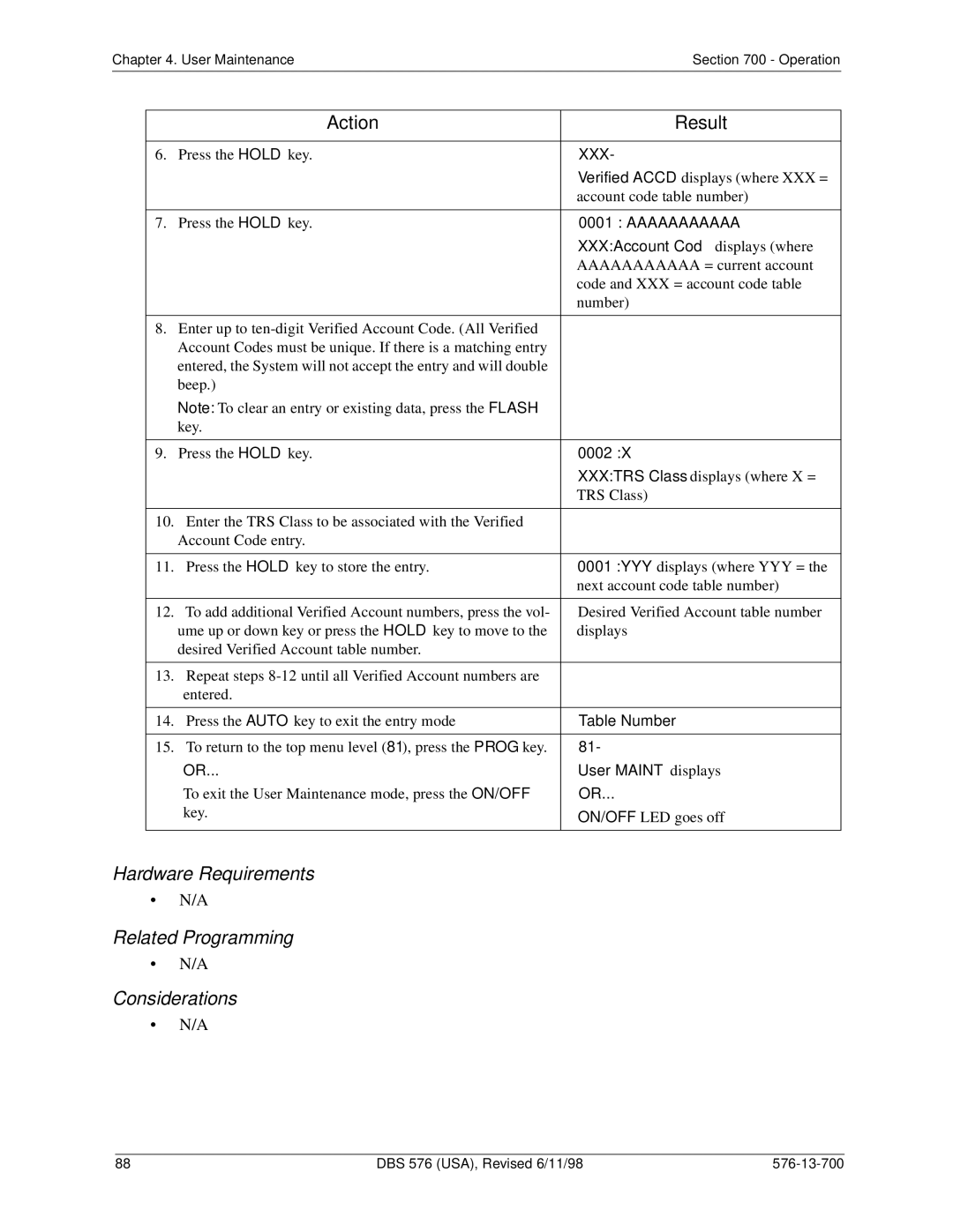 Panasonic 524X07801B manual XXXAccount Cod displays where, 0002, Table Number 