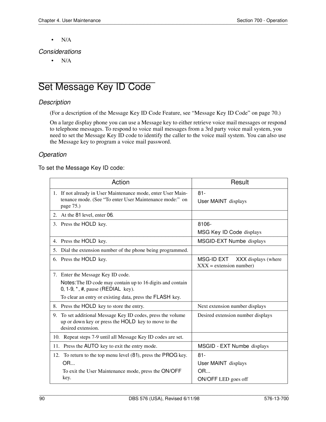 Panasonic 524X07801B manual Set Message Key ID Code, To set the Message Key ID code 