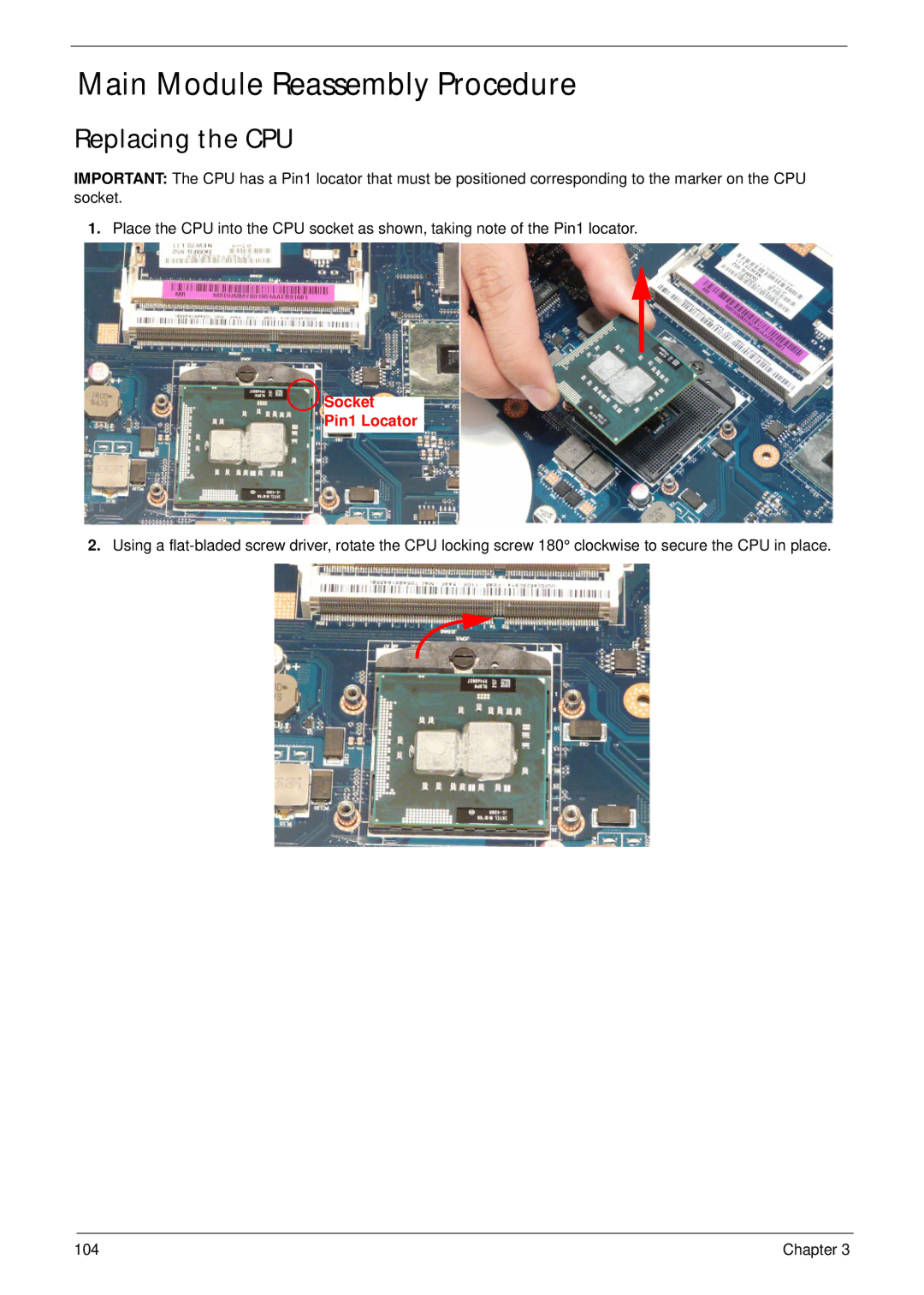 Panasonic 5741G manual Main Module Reassembly Procedure, Replacing the CPU 