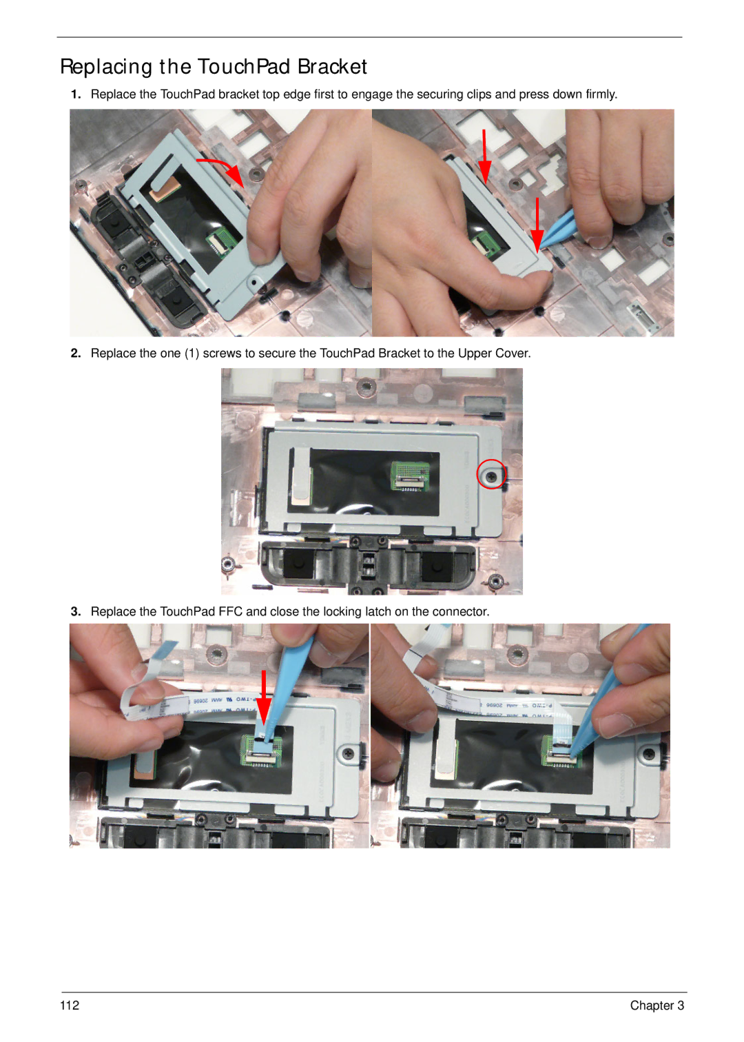 Panasonic 5741G manual Replacing the TouchPad Bracket 