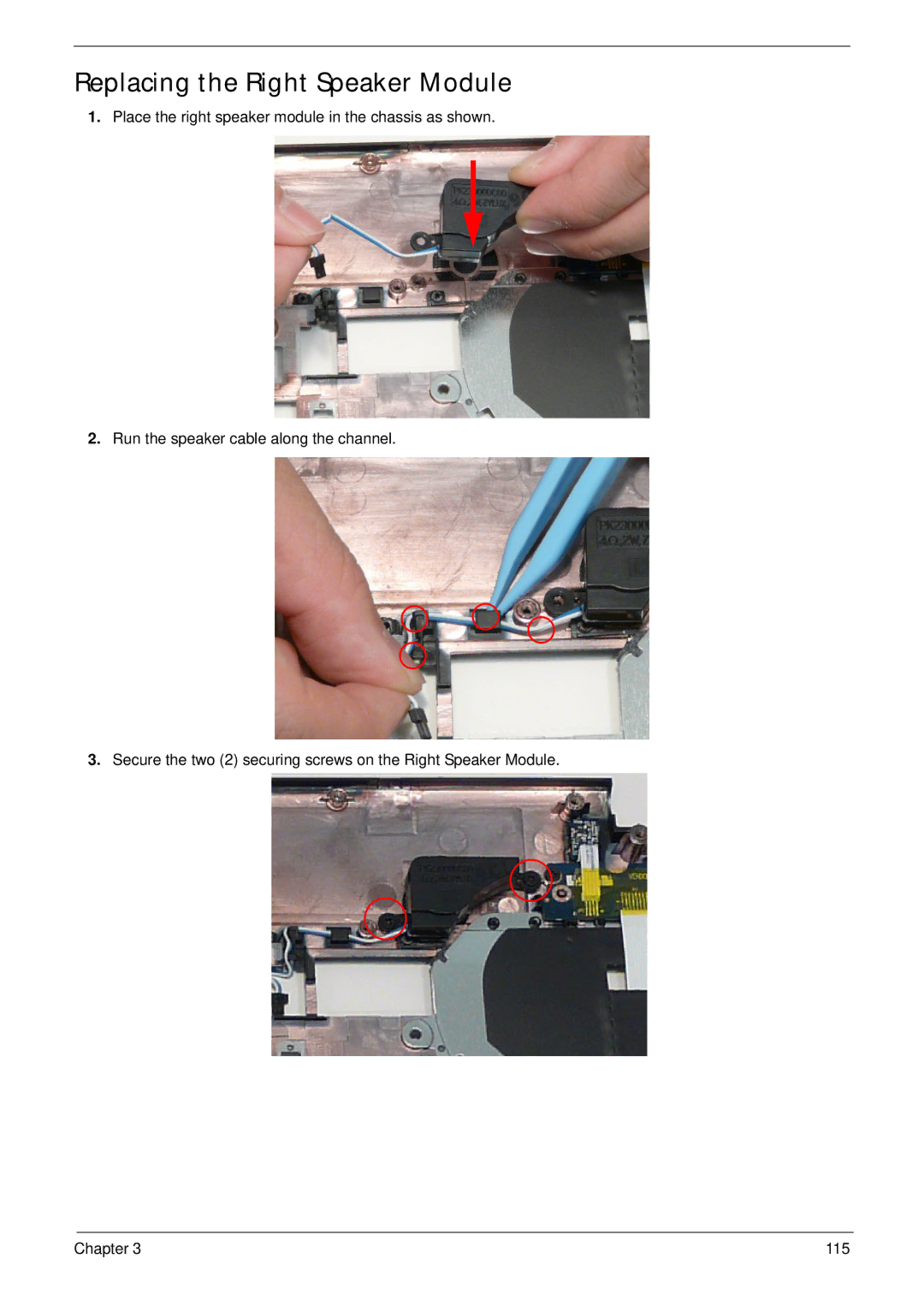 Panasonic 5741G manual Replacing the Right Speaker Module 