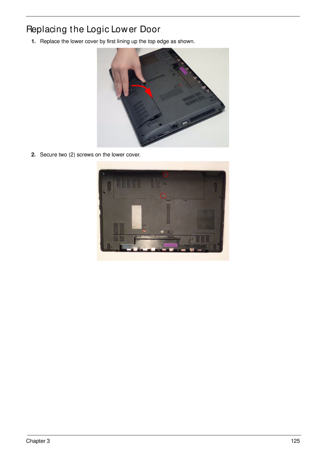 Panasonic 5741G manual Replacing the Logic Lower Door 