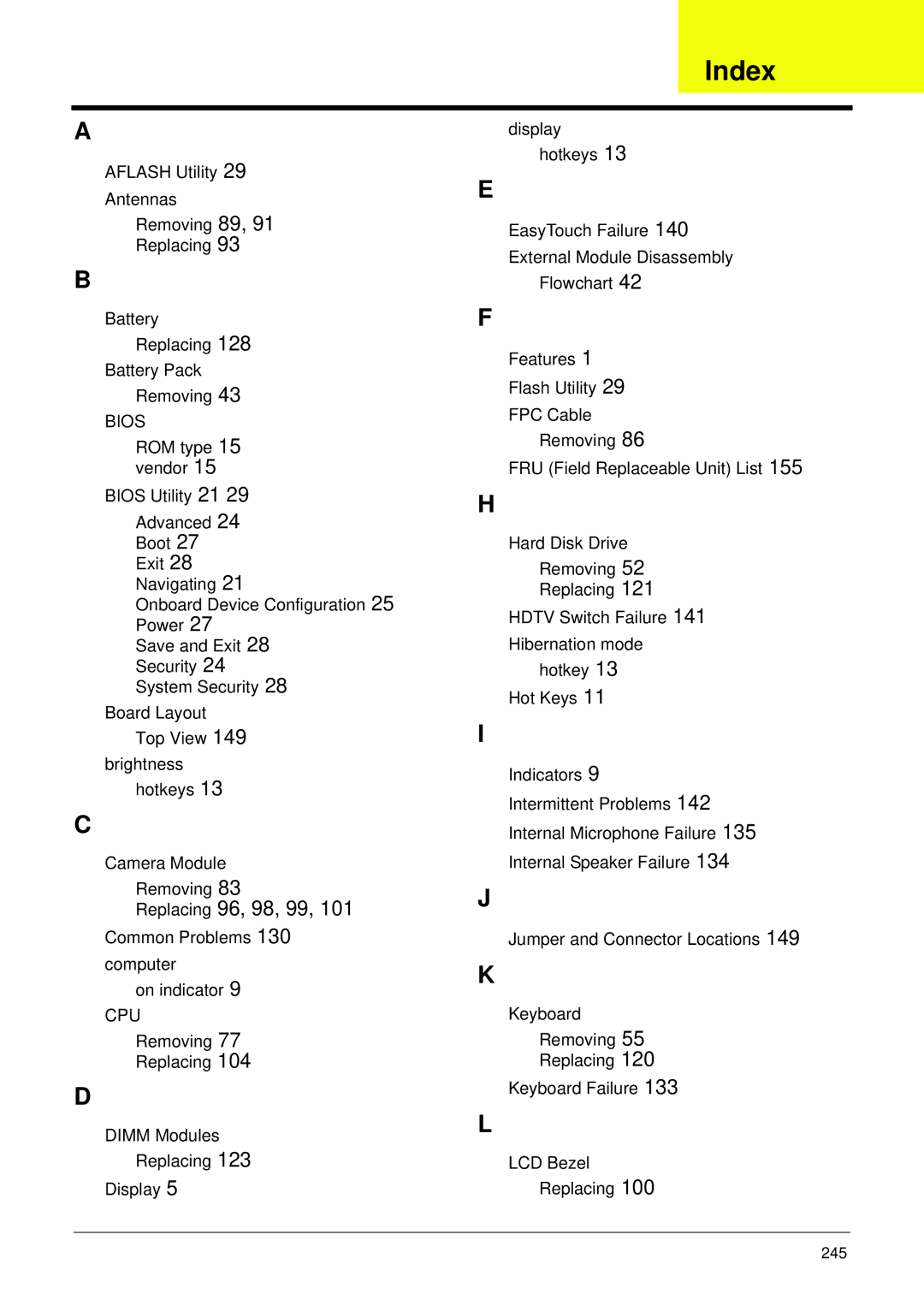 Panasonic 5741G manual Index 