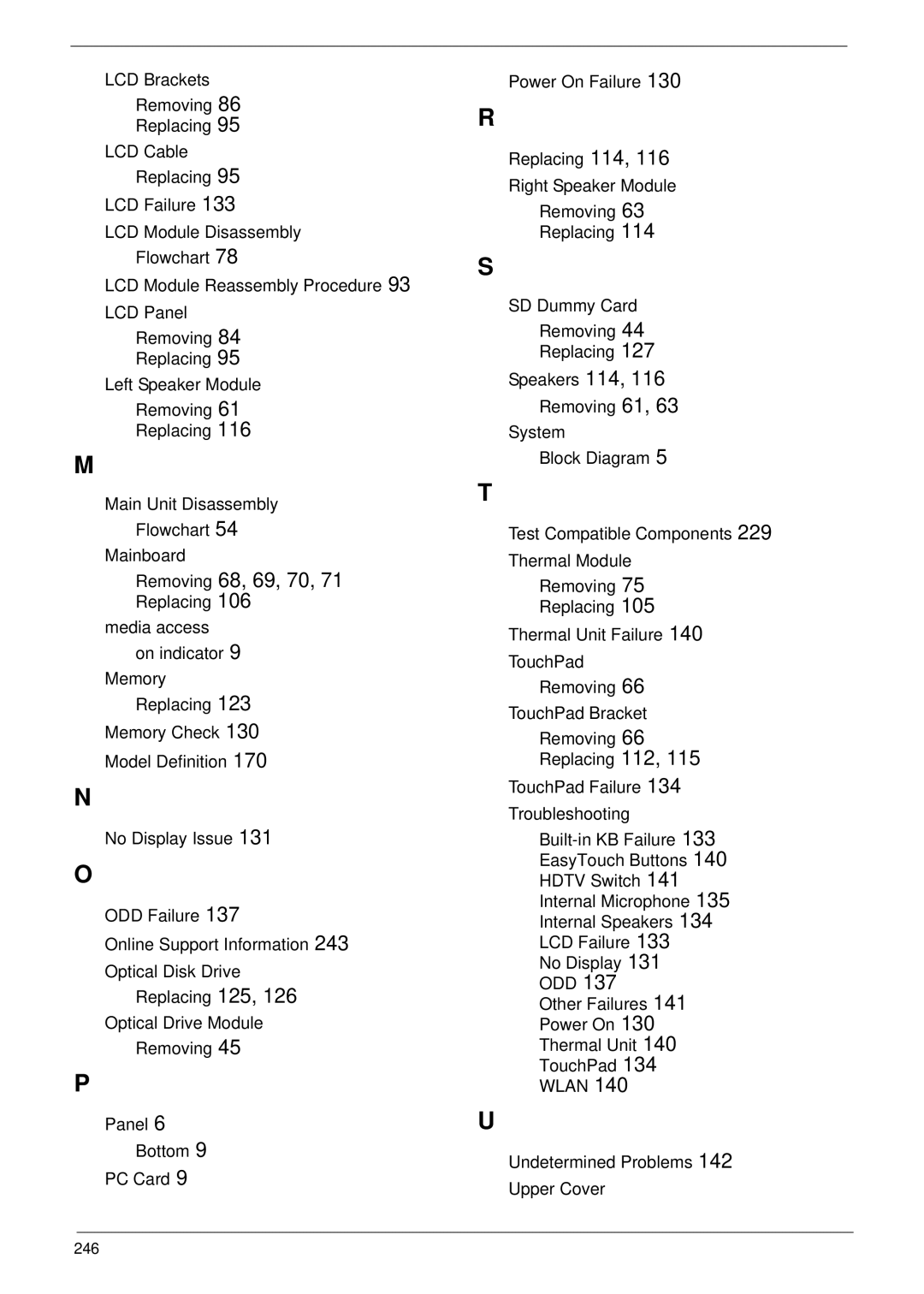 Panasonic 5741G manual Removing 68, 69, 70 