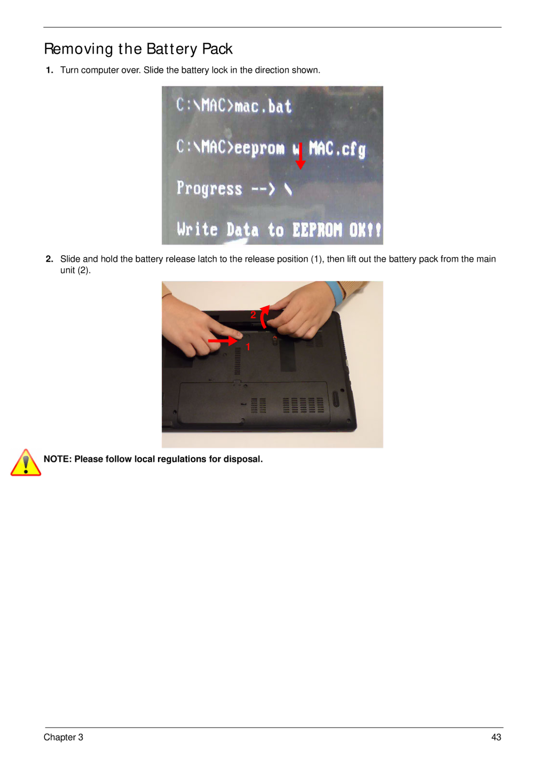 Panasonic 5741G manual Removing the Battery Pack 