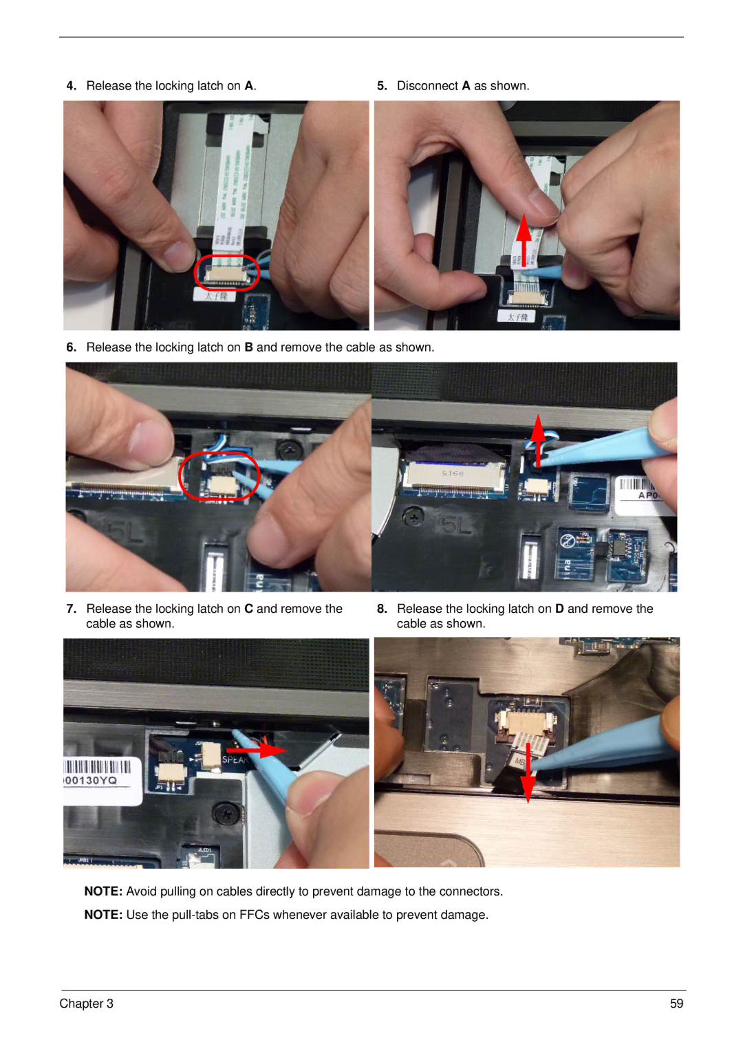 Panasonic 5741G manual Release the locking latch on a Disconnect a as shown 