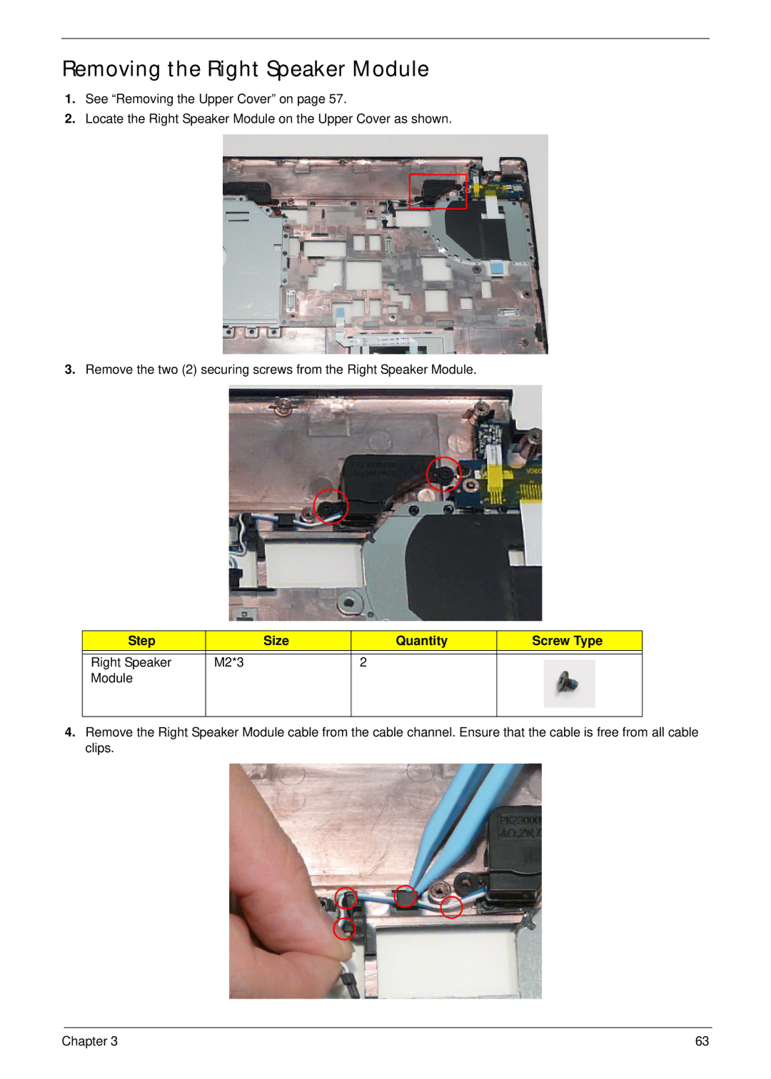 Panasonic 5741G manual Removing the Right Speaker Module 