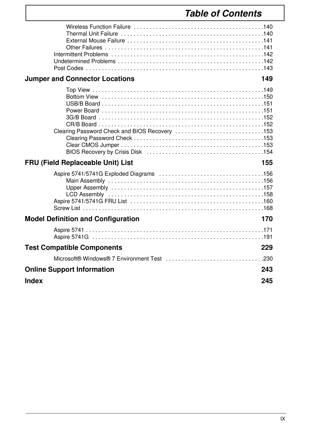 Panasonic manual Aspire 5741G, Microsoft Windows 7 Environment Test 