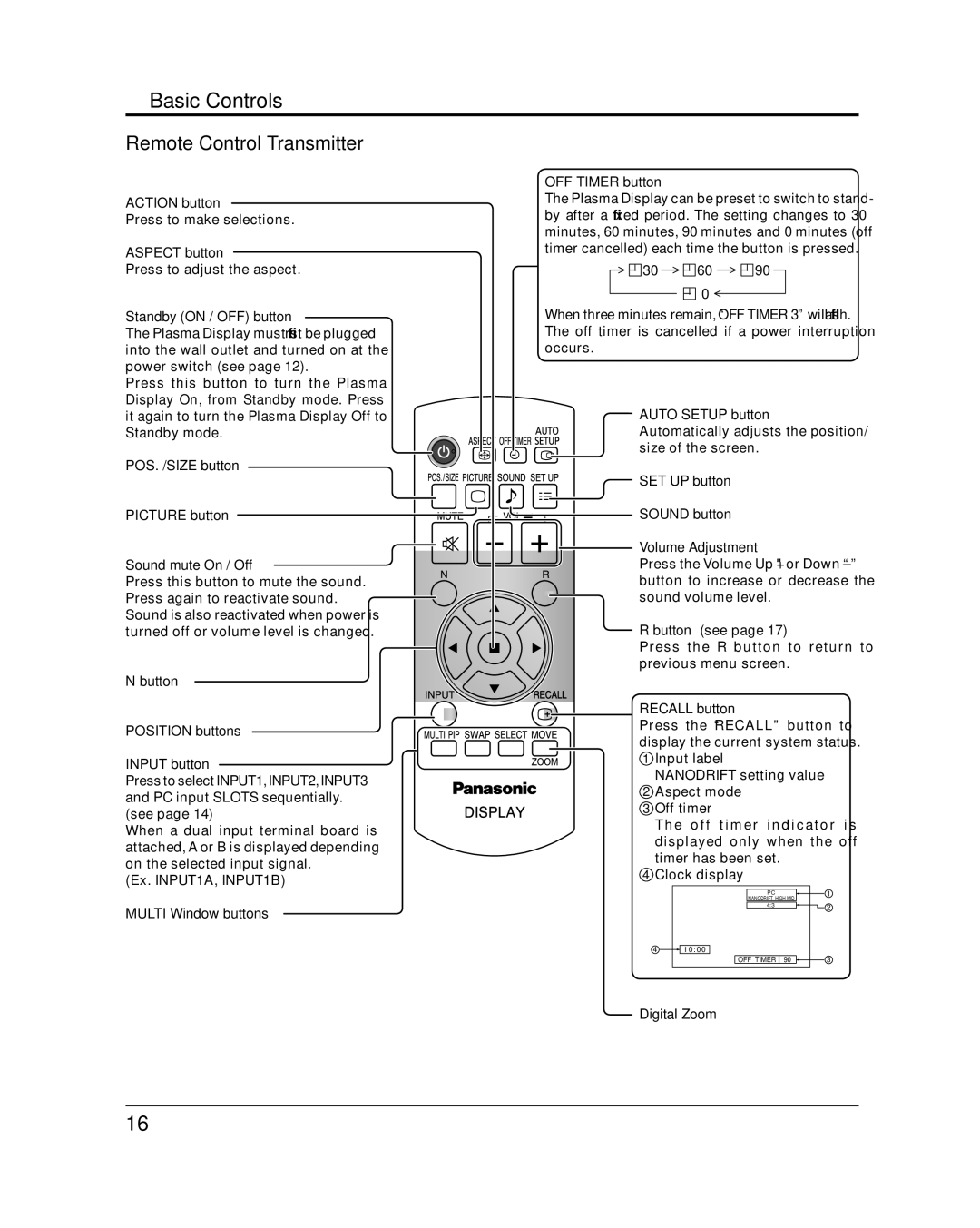 Panasonic 58PF12UK operating instructions Basic Controls 