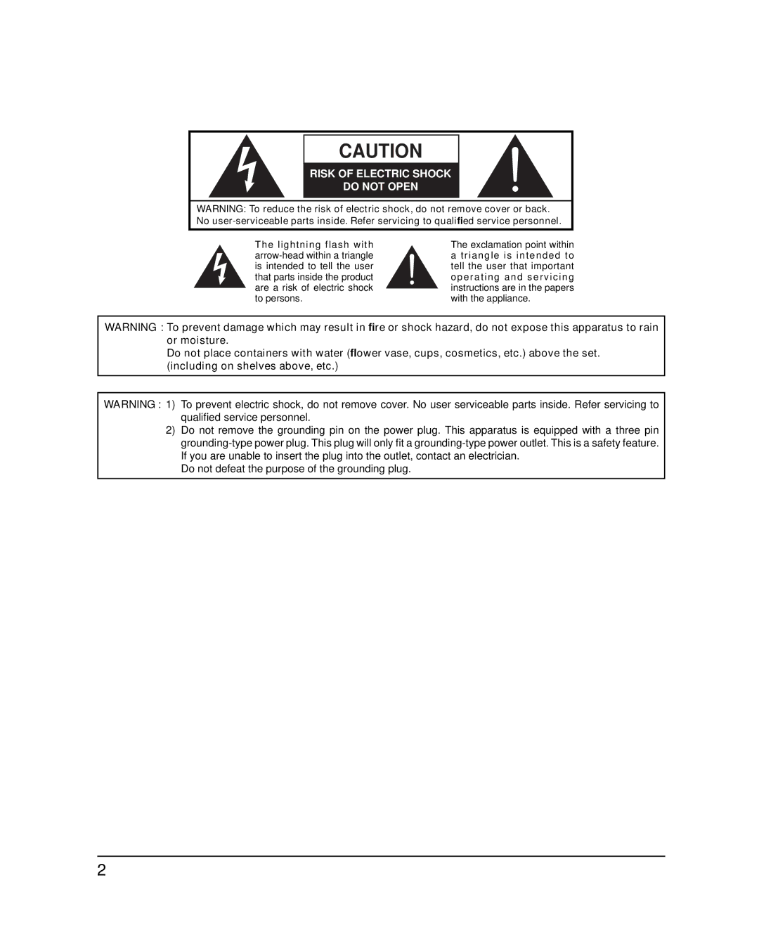 Panasonic 58PF12UK operating instructions Risk of Electric Shock Do not Open 