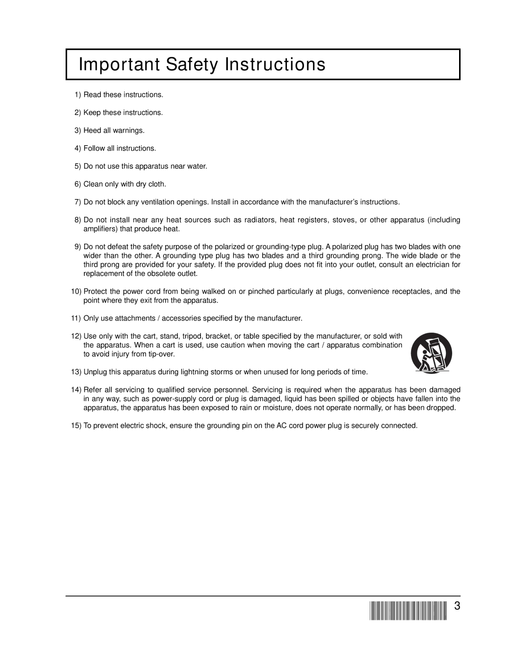 Panasonic 58PF12UK operating instructions Important Safety Instructions 