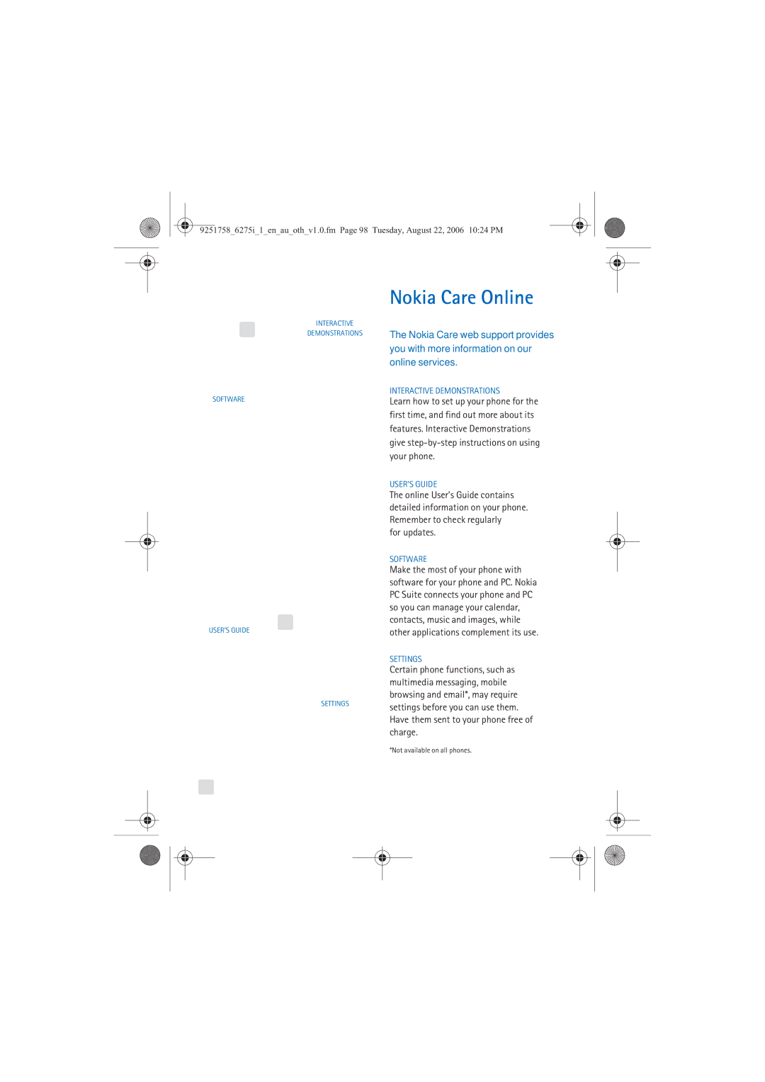 Panasonic 6275I manual Nokia Care Online, For updates 