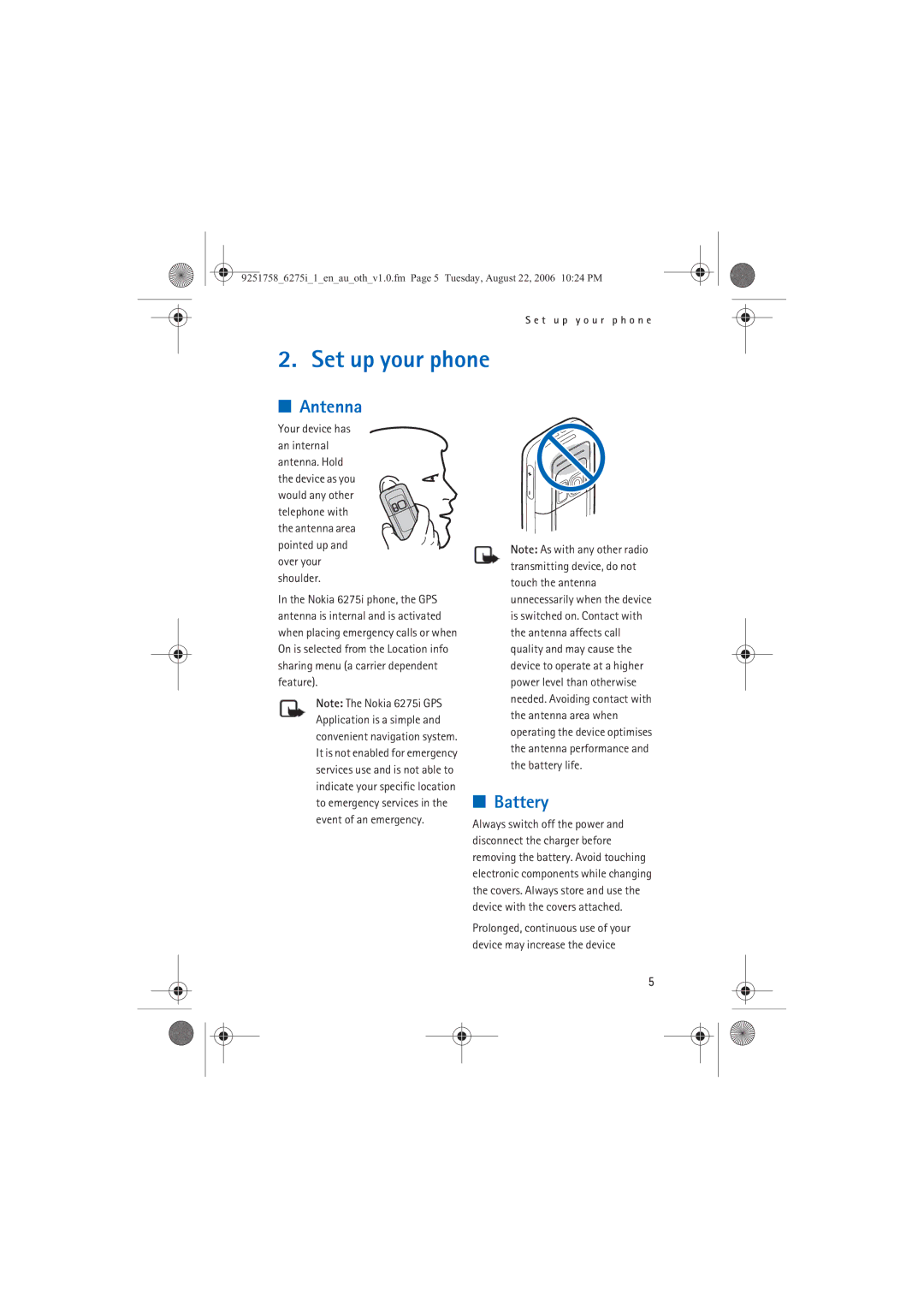 Panasonic 6275I manual Set up your phone, Antenna, Battery 