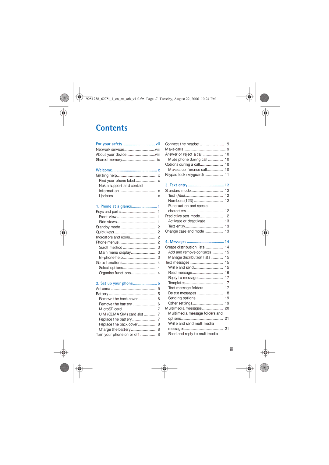 Panasonic 6275I manual Contents 