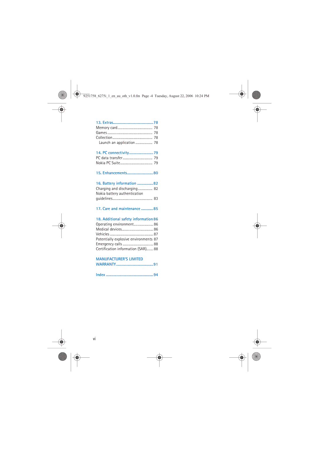 Panasonic 6275I manual Nokia battery authentication, Care and maintenance Additional safety information 