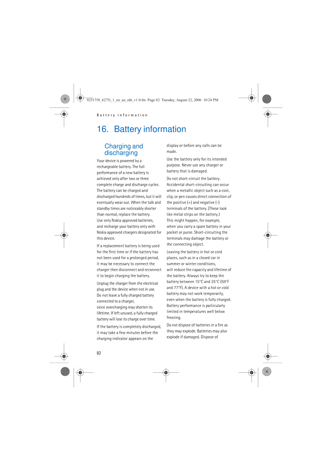 Panasonic 6275I manual Battery information, Charging and discharging, Display or before any calls can be made 