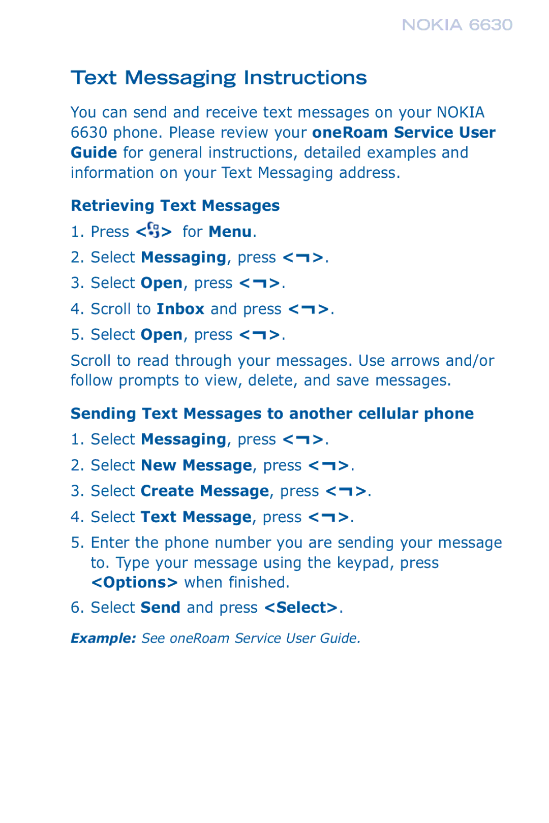 Panasonic 6630 Text Messaging Instructions, Retrieving Text Messages, Sending Text Messages to another cellular phone 