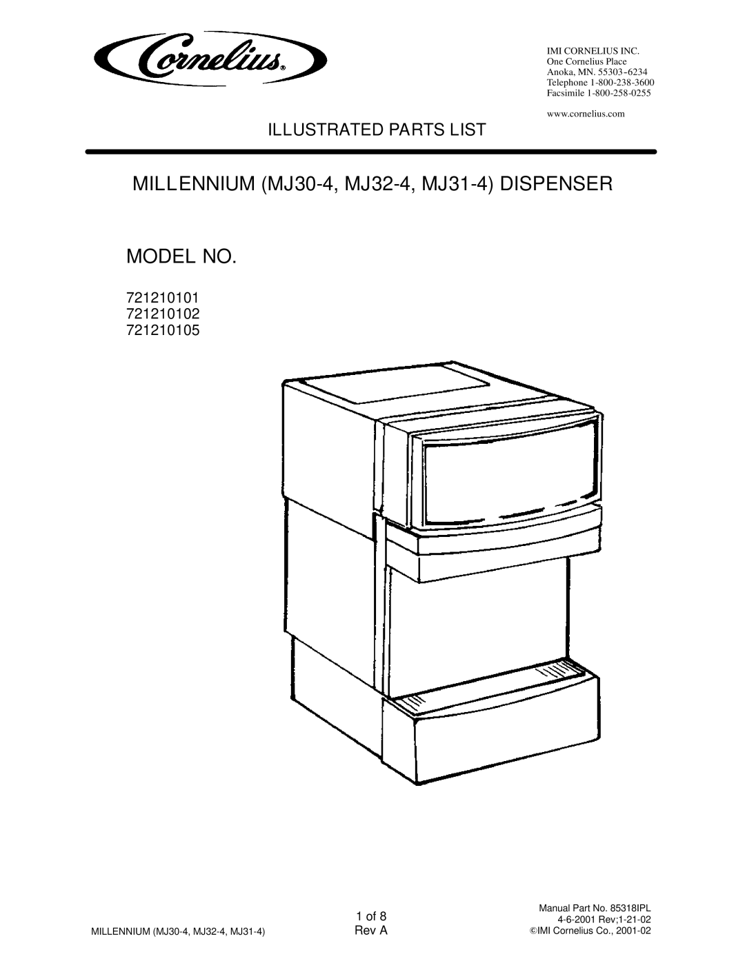 Panasonic manual Millennium MJ30-4, MJ32-4, MJ31-4 Dispenser Model no, 721210101 721210102 721210105 