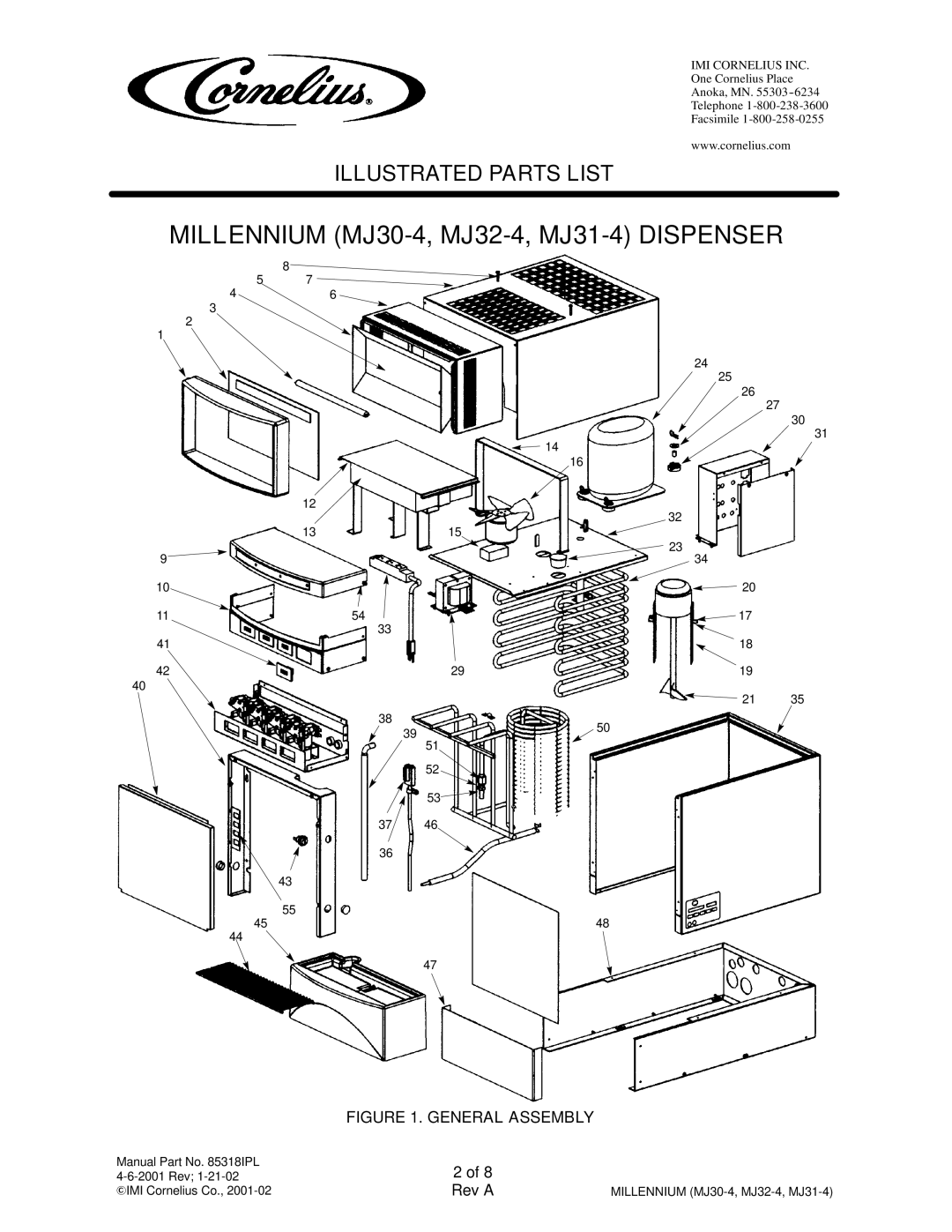 Panasonic 721210101, 721210105, 721210102 manual Millennium MJ30-4, MJ32-4, MJ31-4 Dispenser, General Assembly 