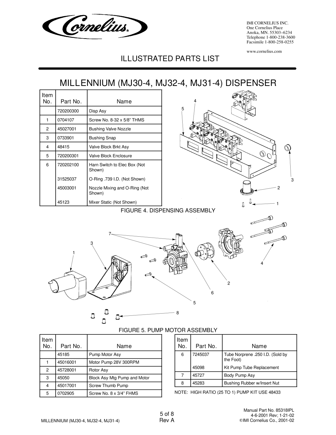 Panasonic 721210101, 721210105, 721210102 manual Dispensing Assembly 