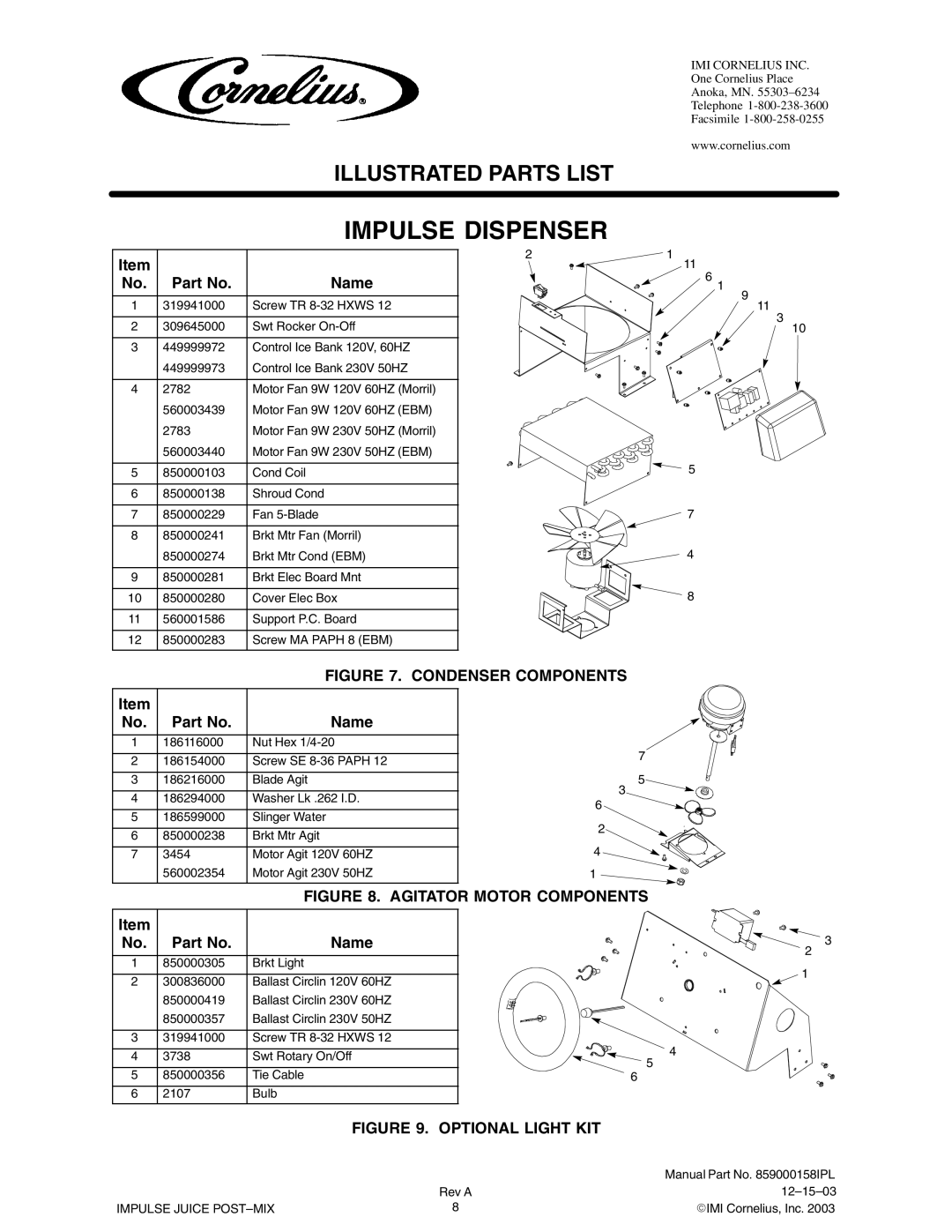 Panasonic 851000320, 851000110, 851000319, 851000109, 851000321 manual Condenser Components 