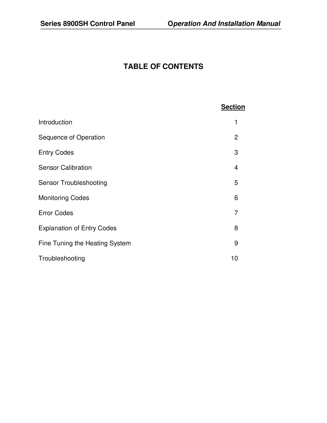 Panasonic 8900 SH installation manual Table of Contents 