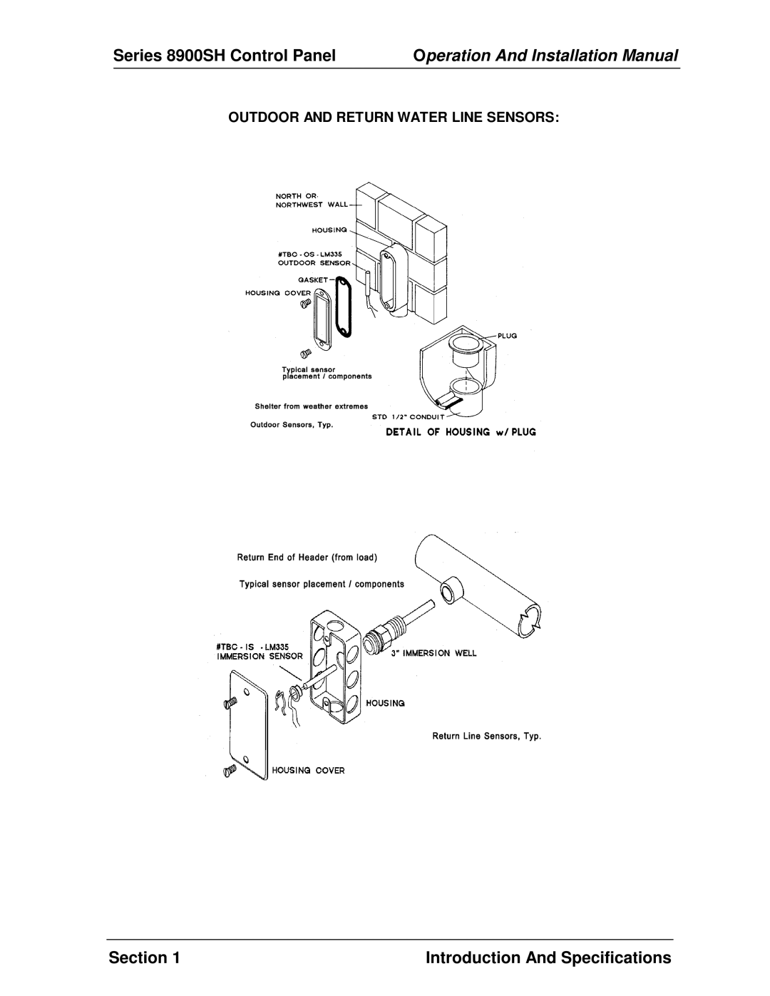 Panasonic 8900 SH installation manual Outdoor and Return Water Line Sensors 