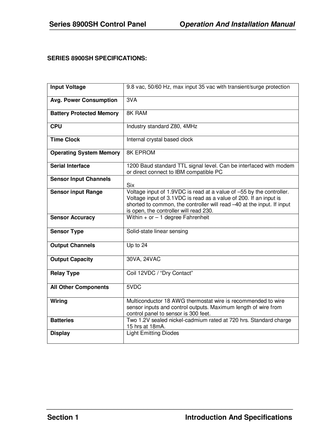 Panasonic 8900 SH installation manual Series 8900SH Specifications, Cpu 