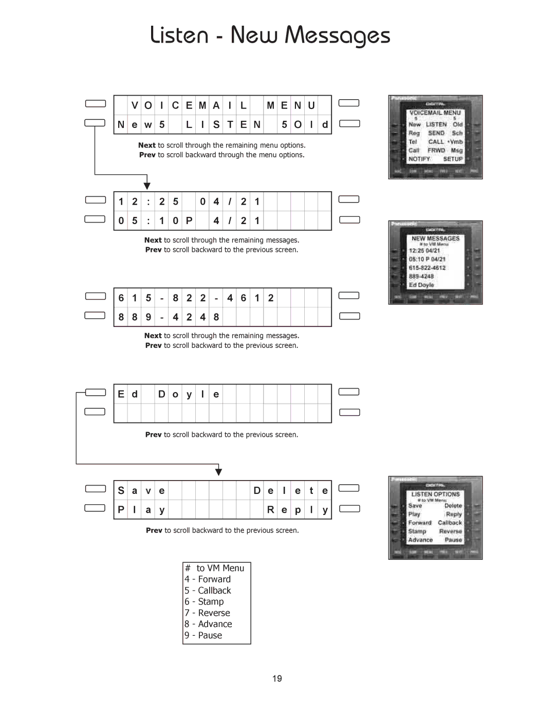 Panasonic 8TUV manual Listen New Messages, Y l e 