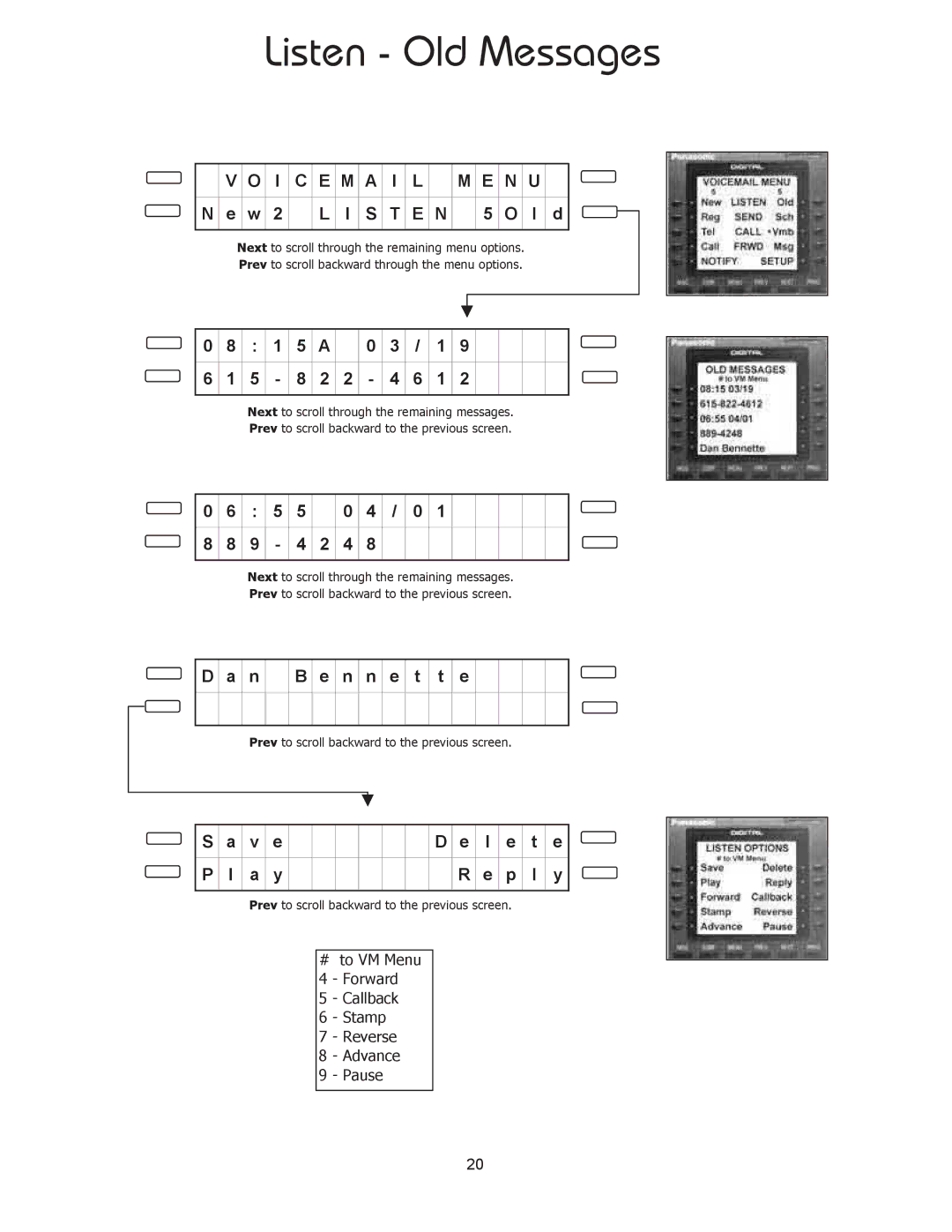 Panasonic 8TUV manual Listen Old Messages, N n e t t e 