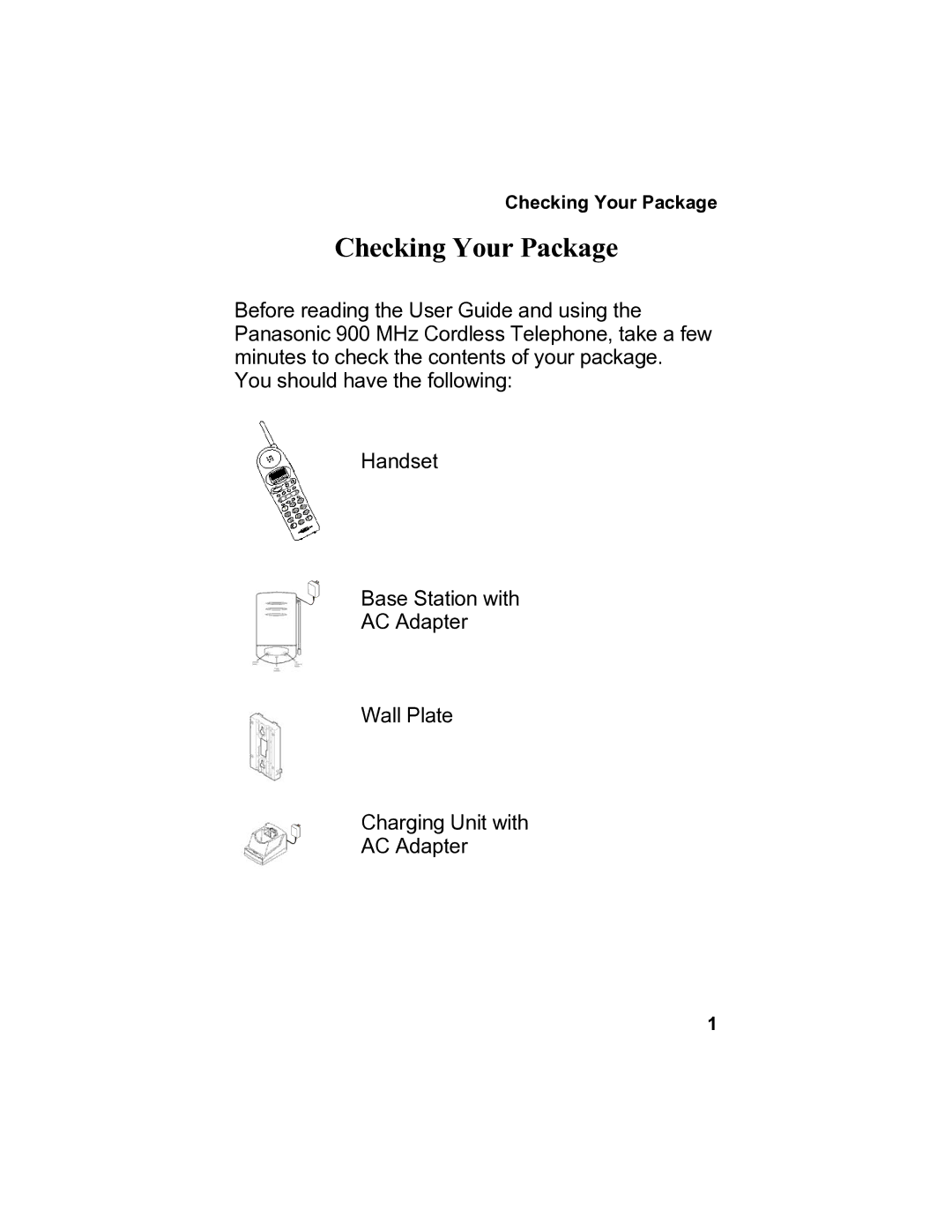 Panasonic 900 MHz manual Checking Your Package 