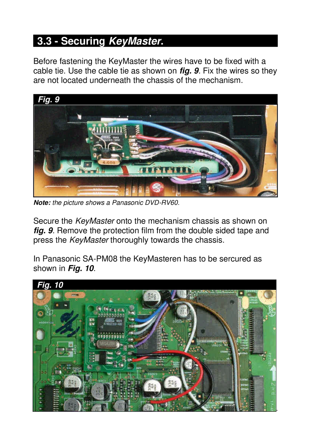 Panasonic 98RV1 installation manual Securing KeyMaster 