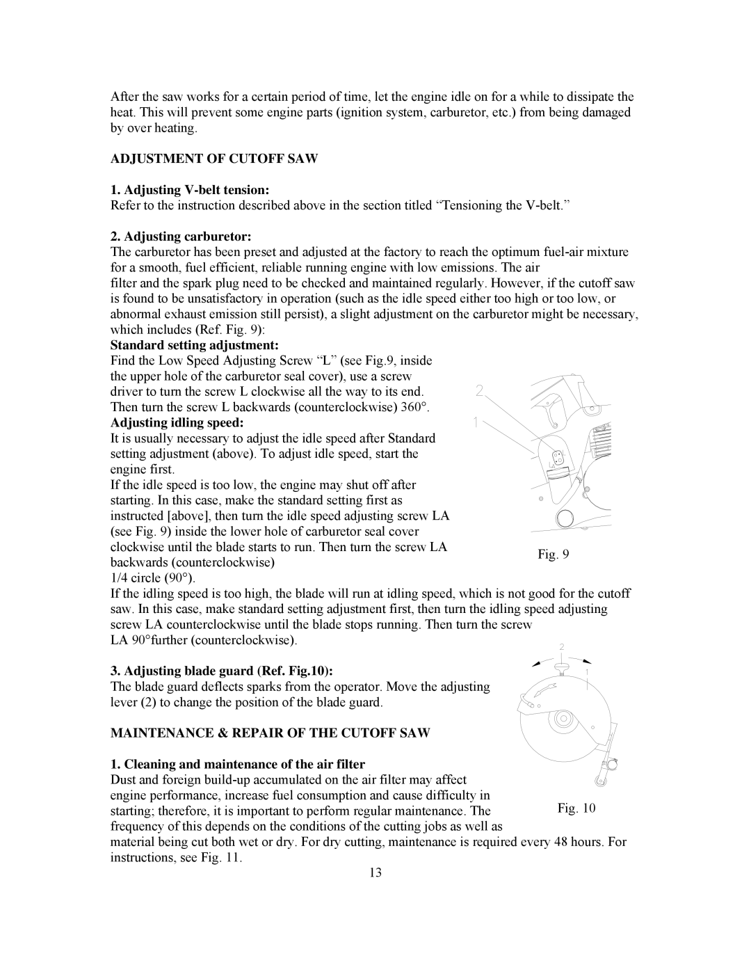 Panasonic 999000 Adjusting V-belt tension, Adjusting carburetor, Standard setting adjustment, Adjusting idling speed 