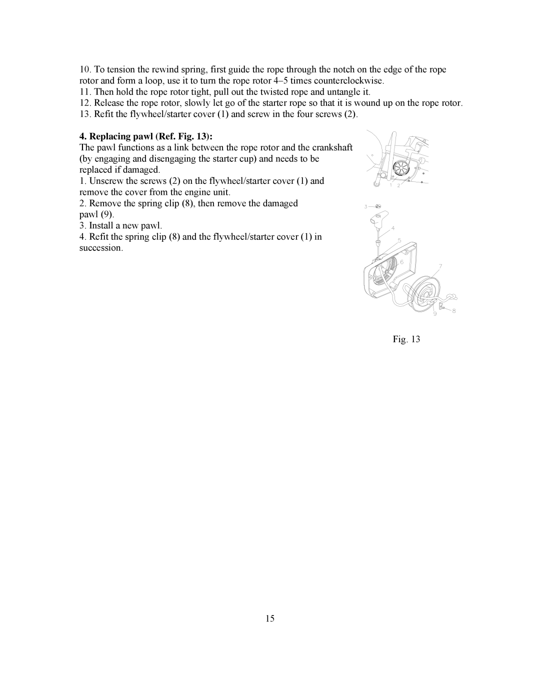 Panasonic 999000 owner manual Replacing pawl Ref. Fig 