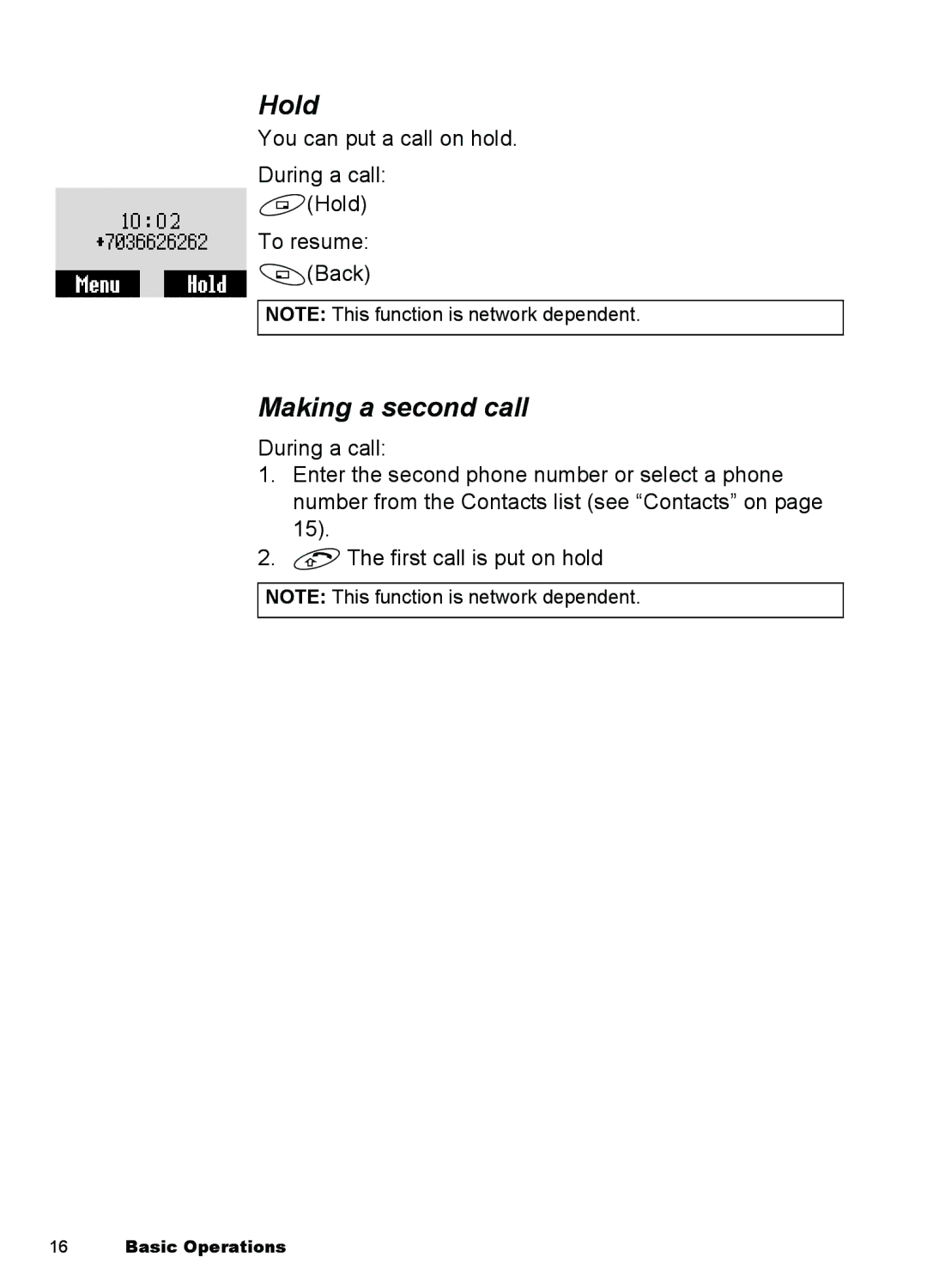 Panasonic A101, A100 manual Hold, Making a second call 