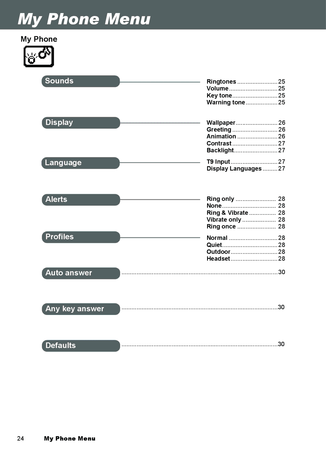 Panasonic A101, A100 manual My Phone Menu 