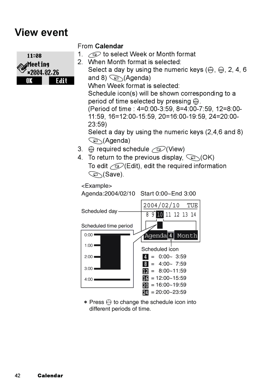 Panasonic A101, A100 manual View event, Agenda Month 