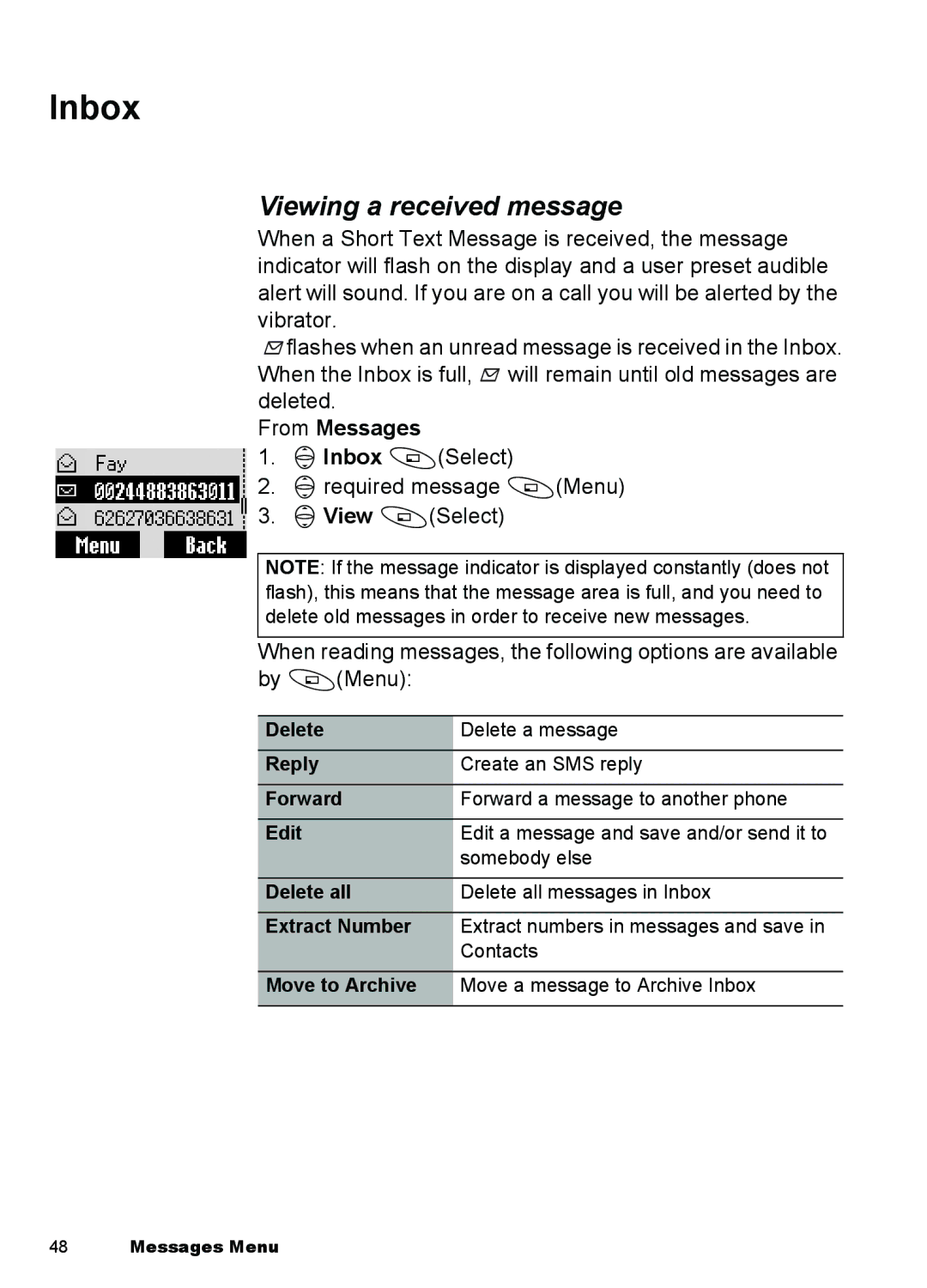 Panasonic A101, A100 manual Inbox, Viewing a received message 